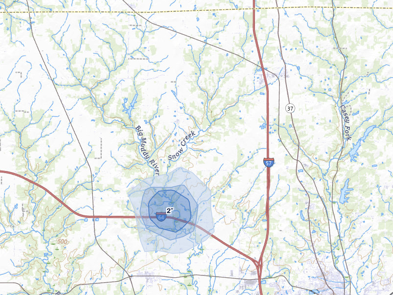 NEXRAD radar-signature map of the hail storm over Mount Vernon, IL on Jan 8, 2026