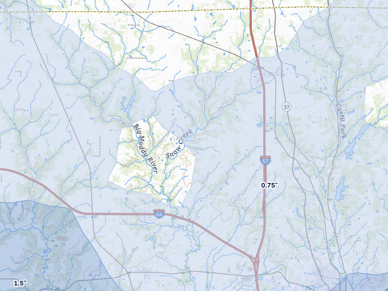 NEXRAD radar-signature map of the hail over Mount Vernon, IL