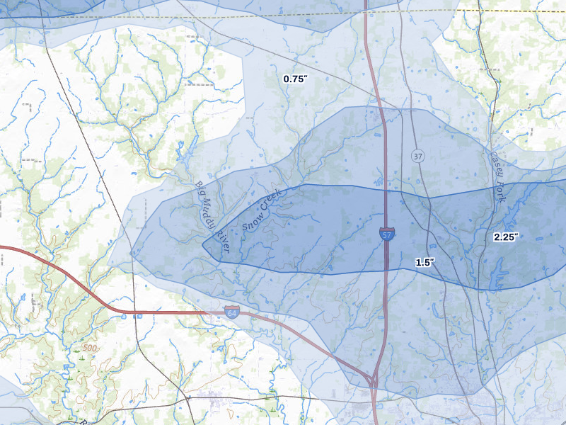NEXRAD radar-signature map of the hail storm over Mount Vernon, IL on May 16, 2026