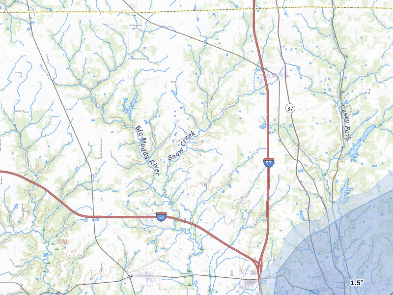 NEXRAD radar-signature map of the hail over Mount Vernon, IL