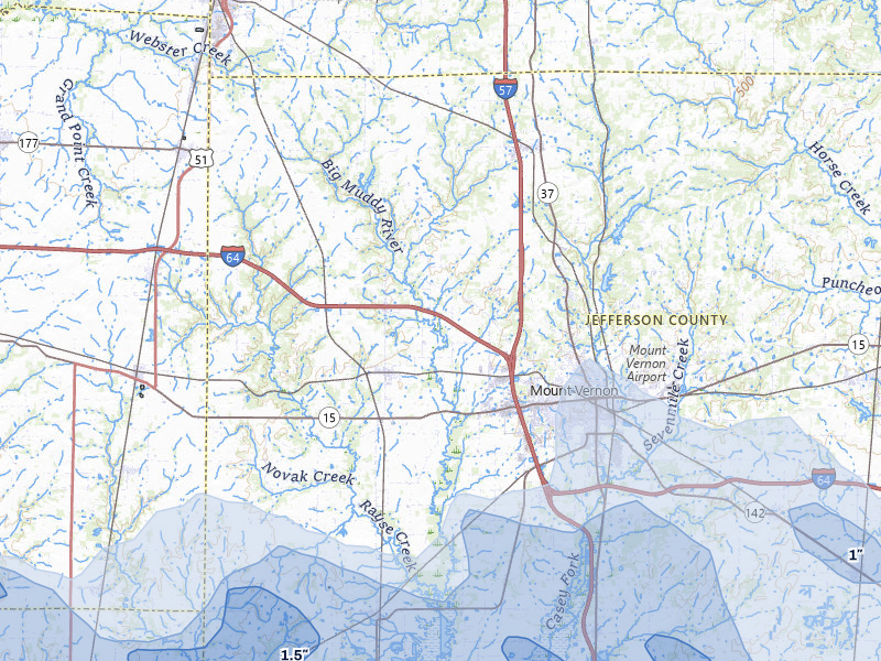 NEXRAD radar-signature map of the hail storm over Mount Vernon, IL on Aug 12, 2026