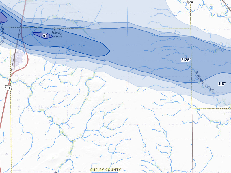 NEXRAD radar-signature map of the hail over Moweaqua, IL