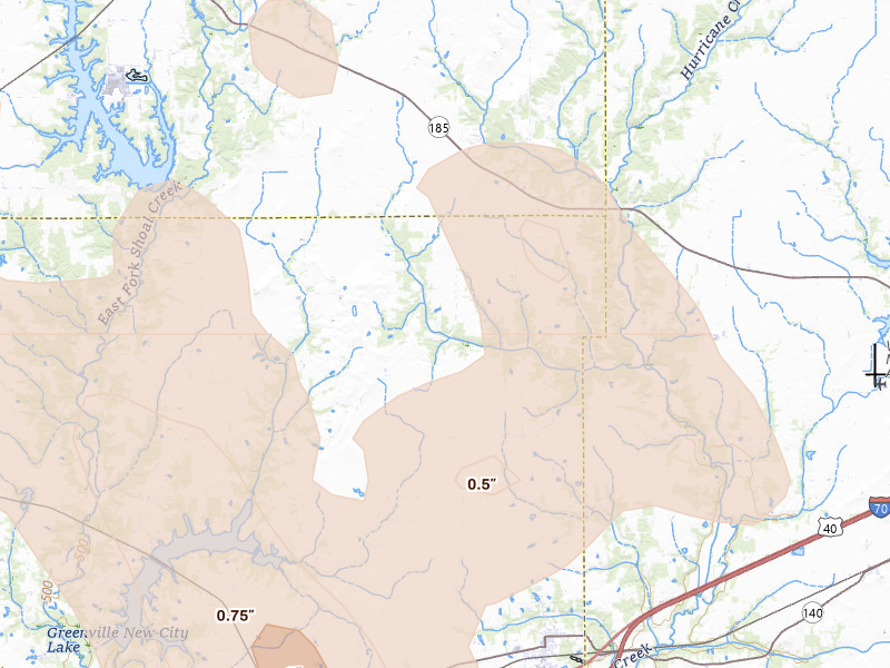 Radar-estimated hail-size map of the storm over Mulberry Grove, IL on Aug 21, 2026