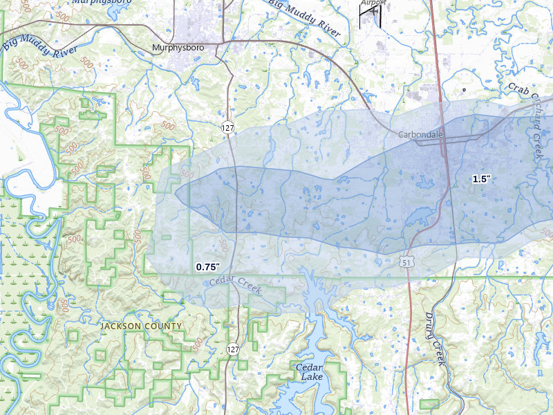 NEXRAD radar-signature map of the hail storm over Murphysboro, IL on Mar 4, 2026