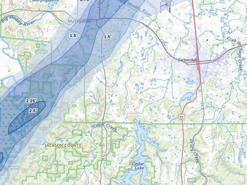 NEXRAD radar-signature map of the hail over Murphysboro, IL