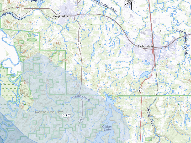 NEXRAD radar-signature map of the hail over Murphysboro, IL