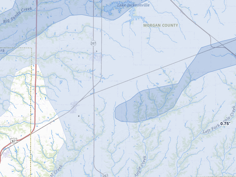 NEXRAD radar-signature map of the hail storm over Murrayville, IL on Apr 27, 2026