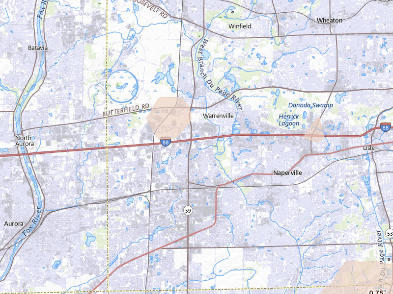 Radar-estimated hail-size map of the storm over Naperville, IL on Mar 10, 2026