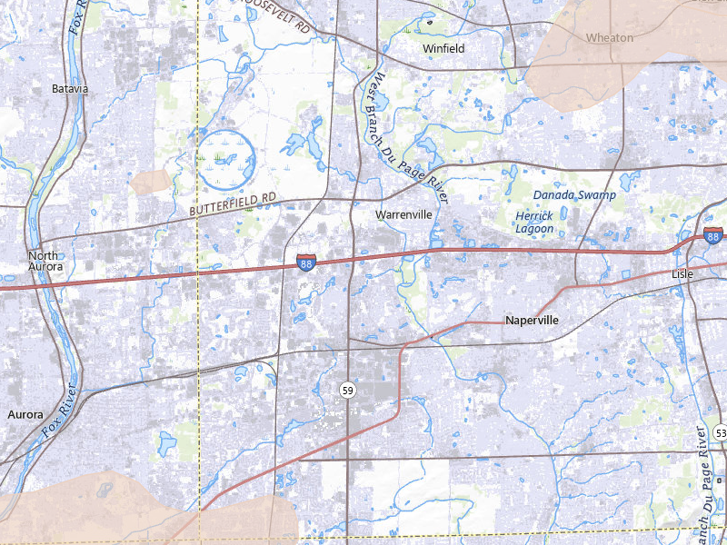 Radar-estimated hail-size map of the storm over Naperville, IL on Jul 3, 2026