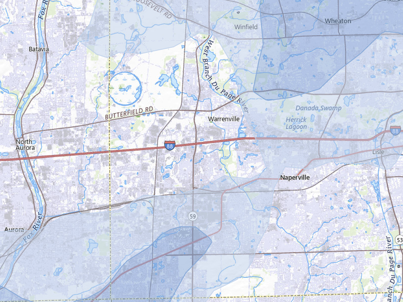 NEXRAD radar-signature map of the hail storm over Naperville, IL on Jul 3, 2026