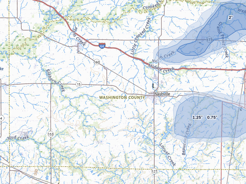 NEXRAD radar-signature map of the hail storm over Nashville, IL on May 16, 2026