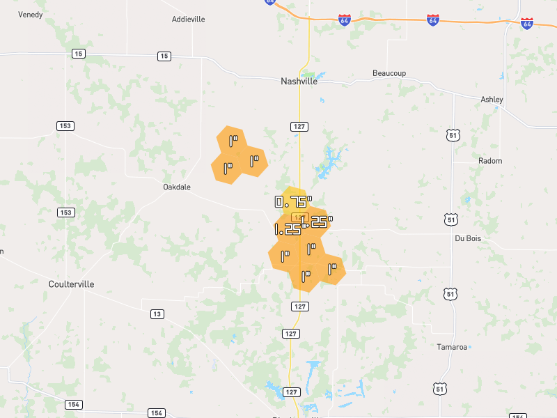 Hail map of Nashville, IL on Jul 3, 2026, hail up to 1.25"