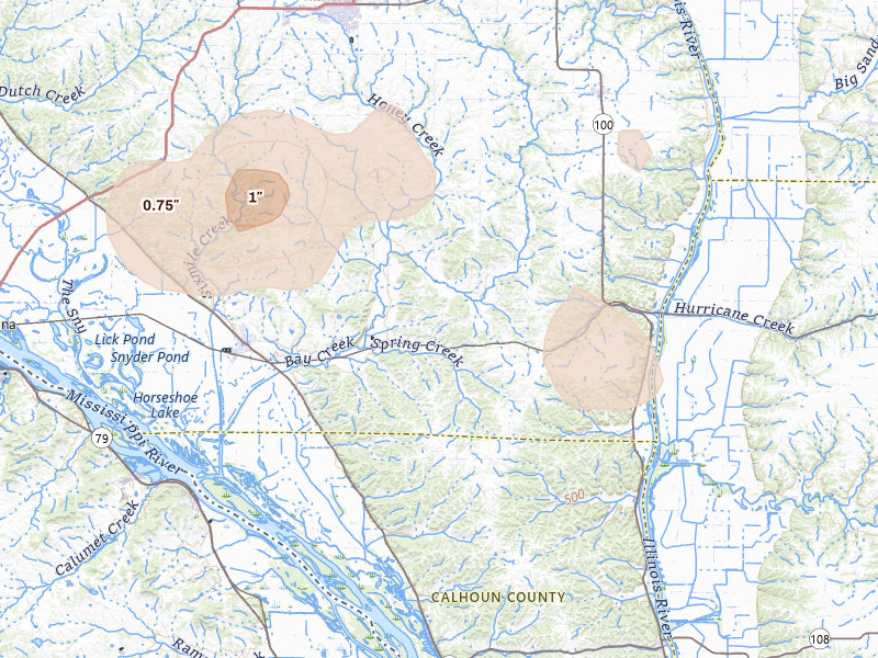 Radar-estimated hail-size map of the storm over Nebo, IL on May 31, 2026