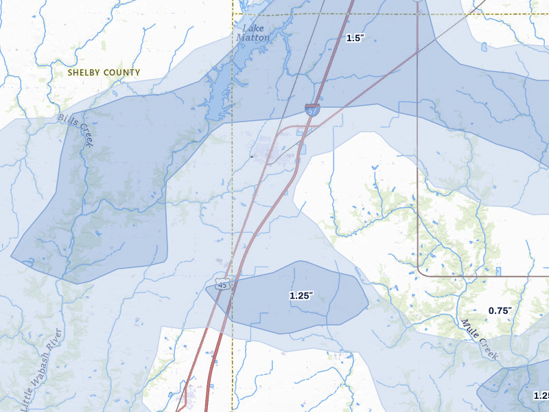 NEXRAD radar-signature map of the hail over Neoga, IL