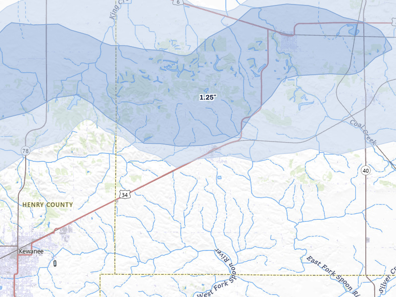 NEXRAD radar-signature map of the hail over Neponset, IL