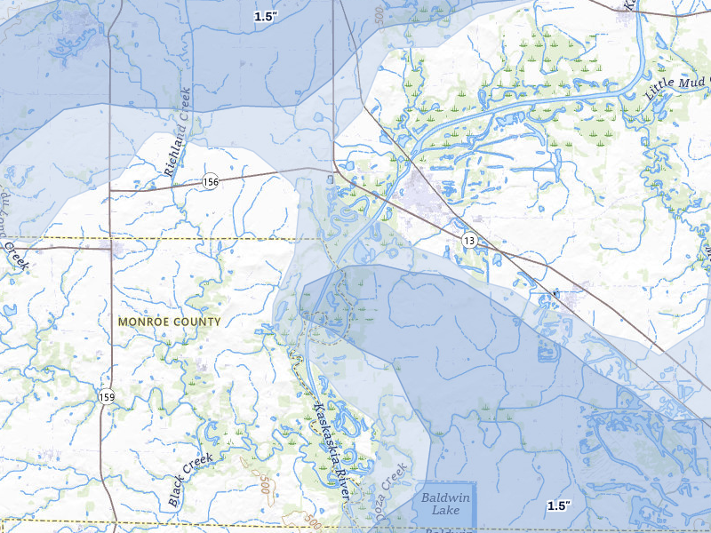 NEXRAD radar-signature map of the hail over New Athens, IL