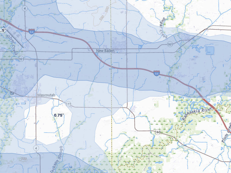 NEXRAD radar-signature map of the hail storm over New Baden, IL on May 31, 2026