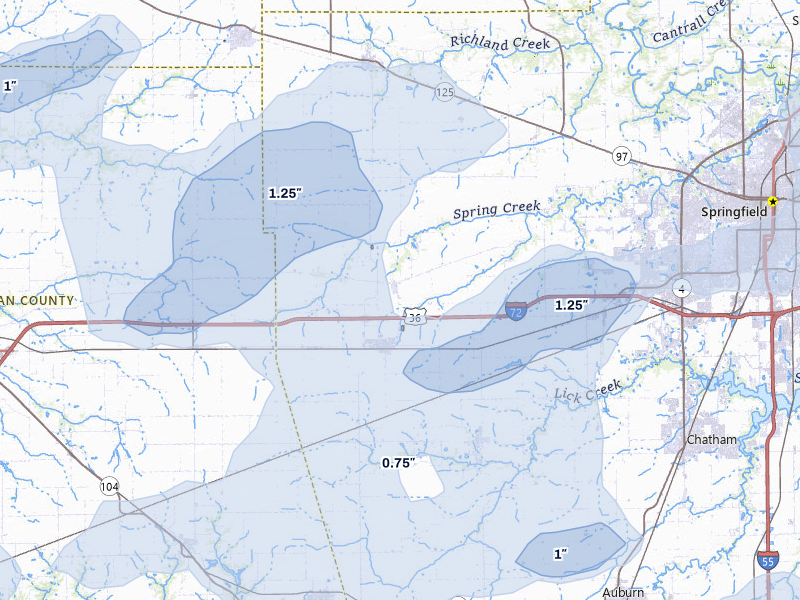 NEXRAD radar-signature map of the hail over New Berlin, IL