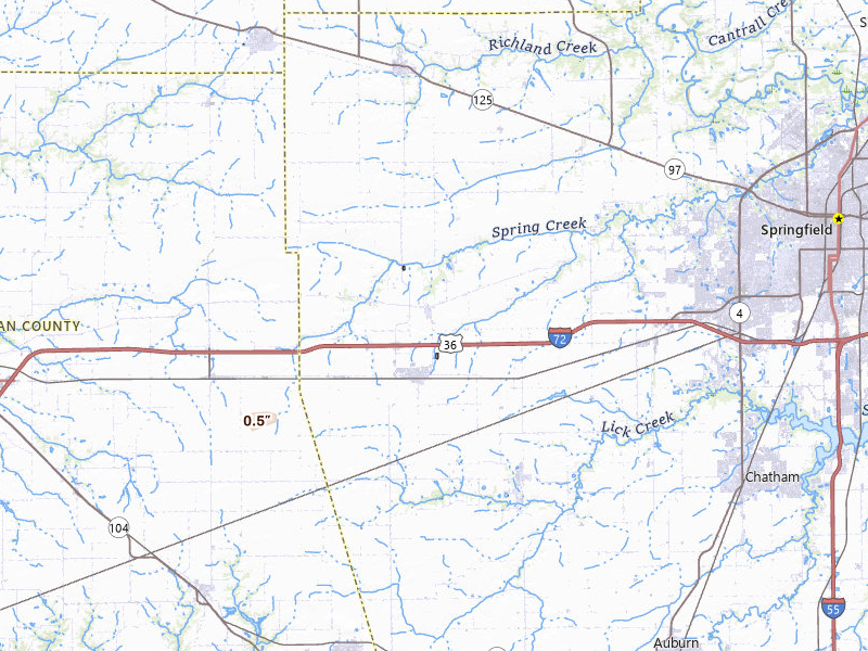 Radar-estimated hail-size map of the storm over New Berlin, IL on Mar 31, 2026