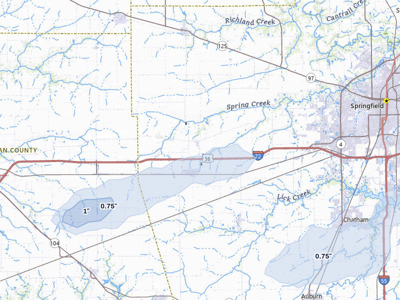 NEXRAD radar-signature map of the hail over New Berlin, IL