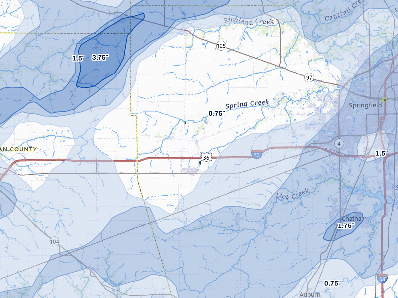NEXRAD radar-signature map of the hail over New Berlin, IL