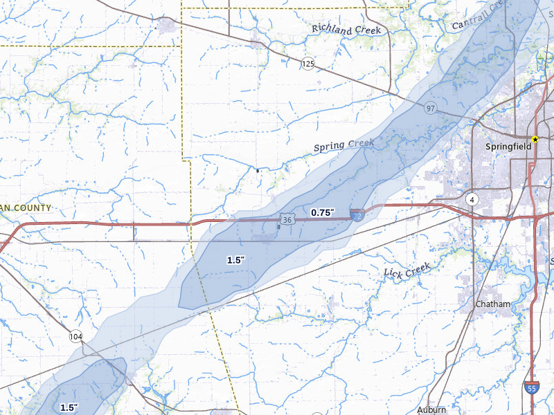 NEXRAD radar-signature map of the hail storm over New Berlin, IL on Jul 3, 2026