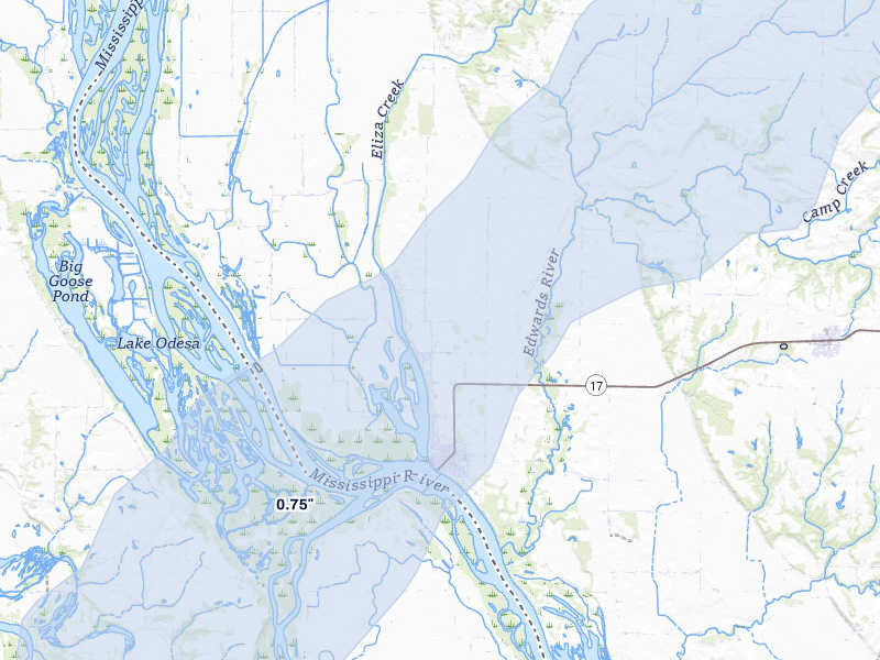 NEXRAD radar-signature map of the hail storm over New Boston, IL on Mar 5, 2026