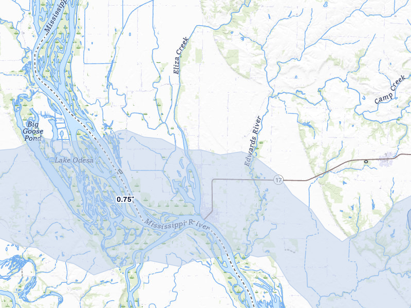 NEXRAD radar-signature map of the hail storm over New Boston, IL on May 4, 2026