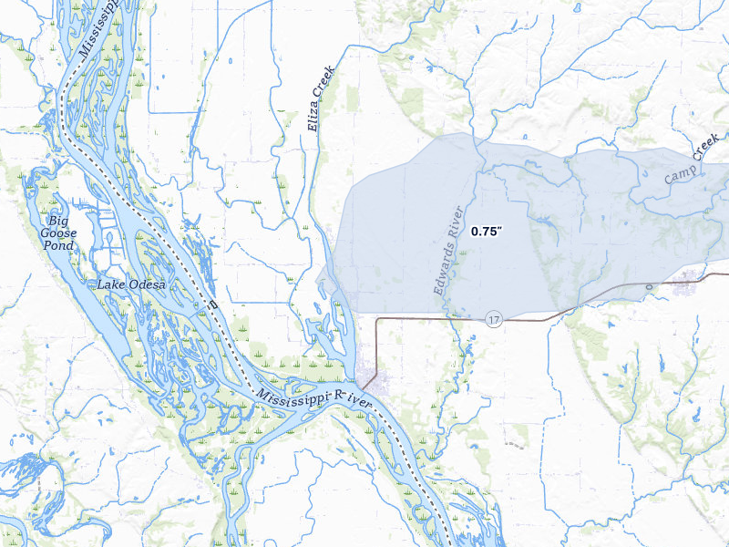 NEXRAD radar-signature map of the hail storm over New Boston, IL on Jun 5, 2026