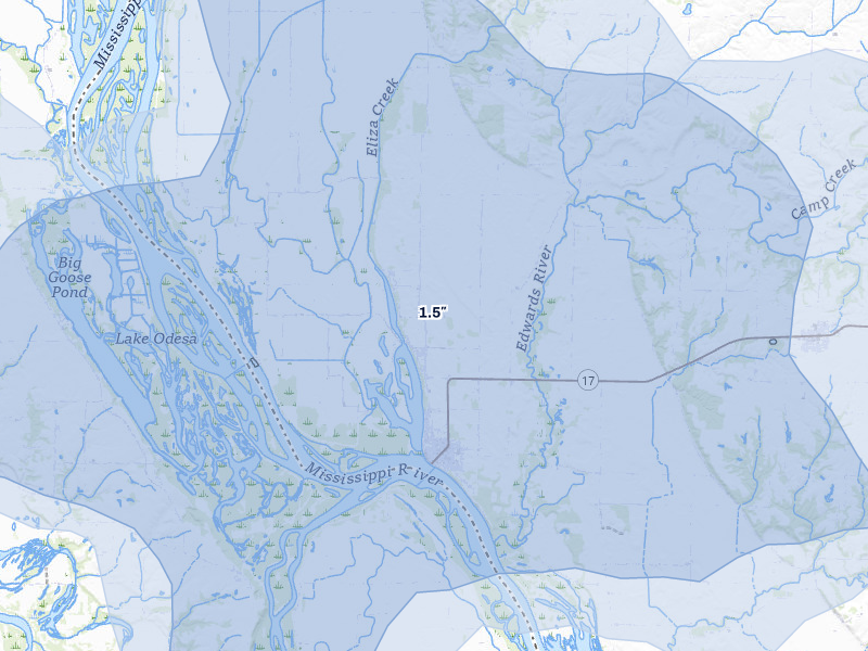 NEXRAD radar-signature map of the hail storm over New Boston, IL on Aug 12, 2026