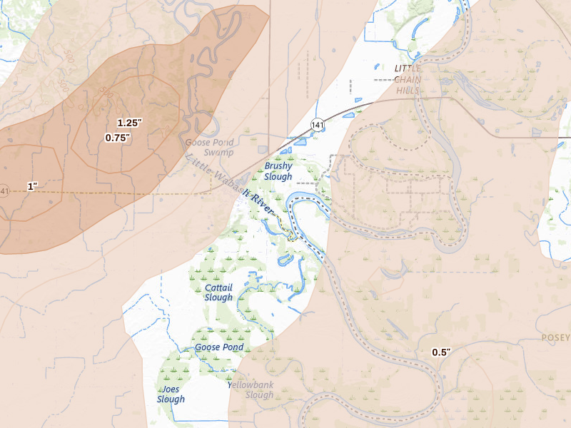 Radar-estimated hail-size map of the storm over New Haven, IL on Apr 27, 2026
