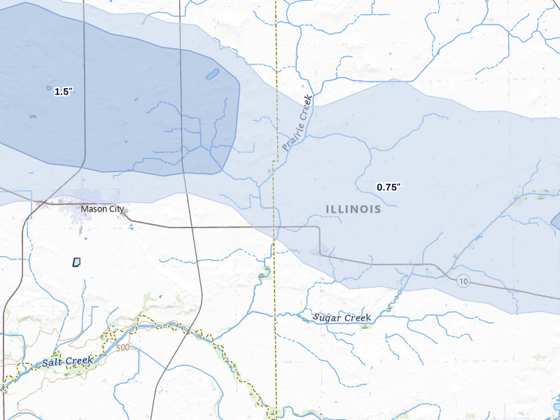 NEXRAD radar-signature map of the hail over New Holland, IL