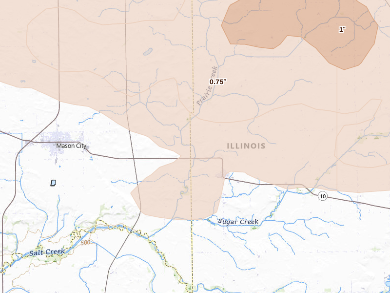 Radar-estimated hail-size map of the storm over New Holland, IL on May 4, 2026