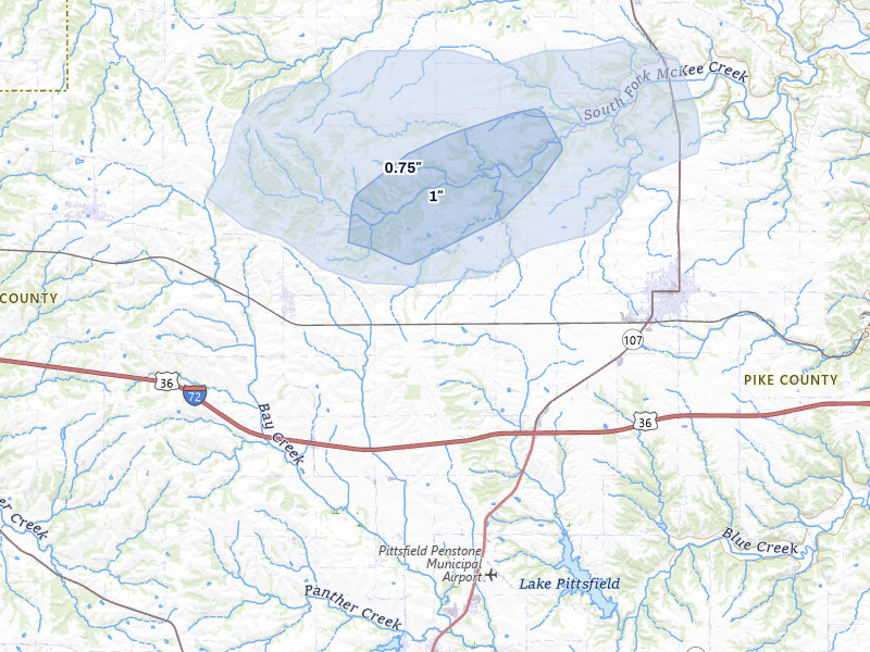 NEXRAD radar-signature map of the hail over New Salem, IL
