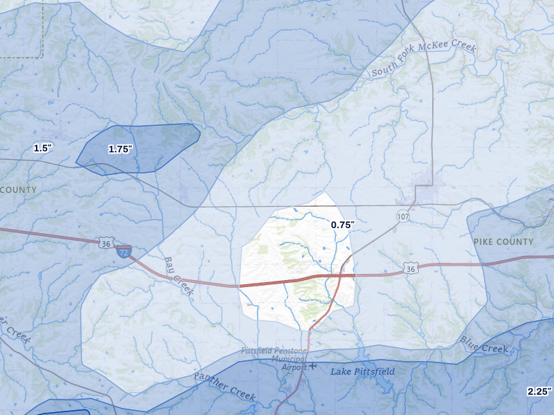 NEXRAD radar-signature map of the hail over New Salem, IL