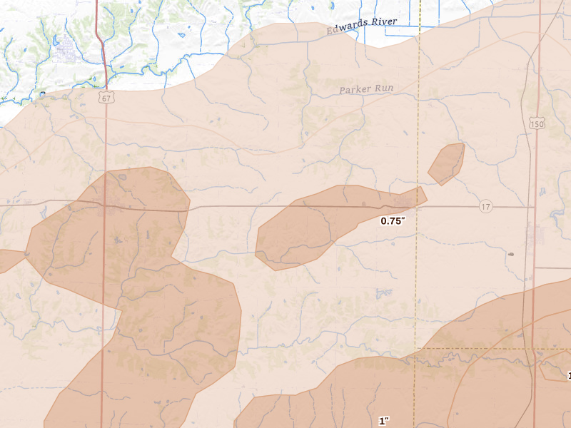 Radar-estimated hail-size map of the storm over New Windsor, IL on Mar 10, 2026