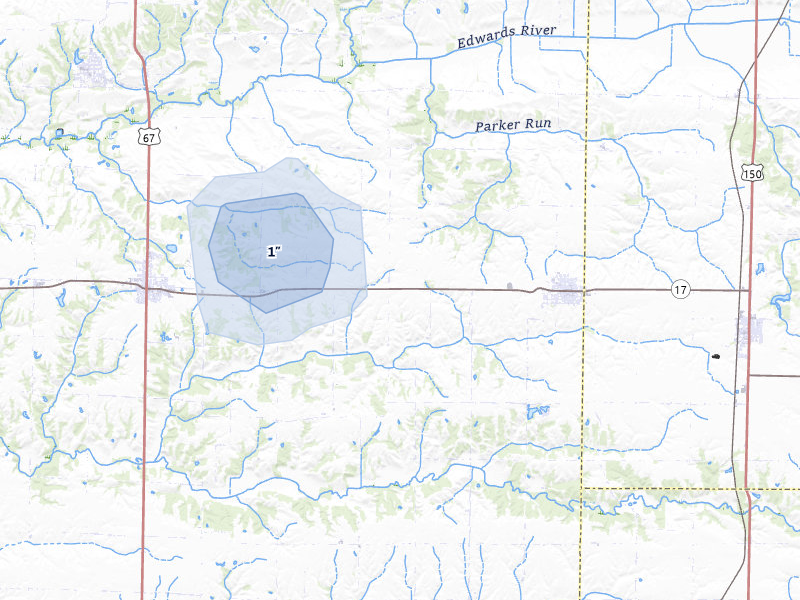 NEXRAD radar-signature map of the hail storm over New Windsor, IL on May 17, 2026