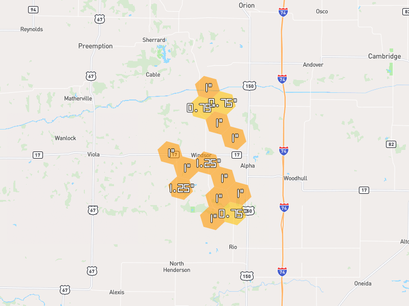 Hail map of New Windsor, IL on Jul 3, 2026, hail up to 1.25"