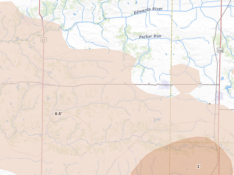 Radar-estimated hail-size map of the storm over New Windsor, IL on Aug 12, 2026
