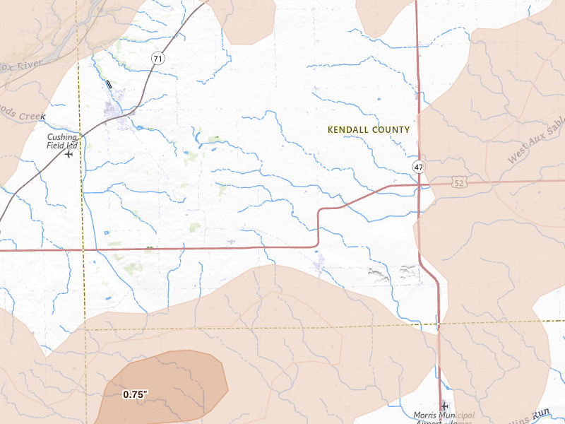 Radar-estimated hail-size map of the storm over Newark, IL on Mar 10, 2026