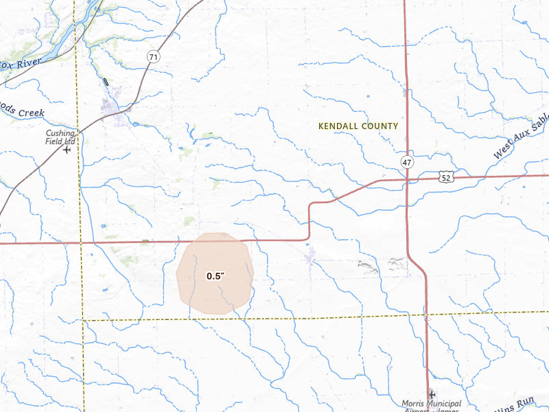 Radar-estimated hail-size map of the storm over Newark, IL on Jun 10, 2026