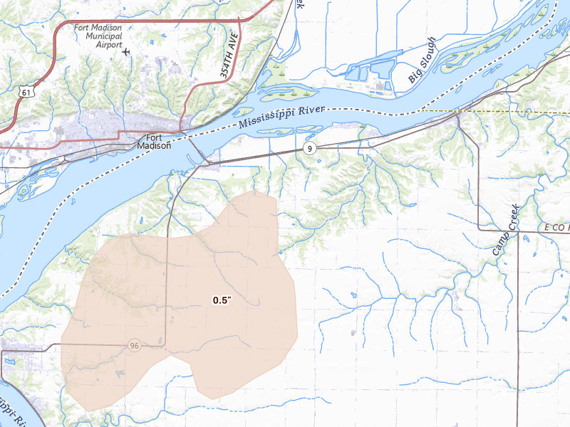 Radar-estimated hail-size map of the storm over Niota, IL on Apr 17, 2026