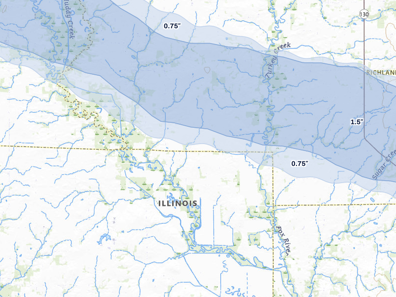 NEXRAD radar-signature map of the hail storm over Noble, IL on Mar 22, 2026