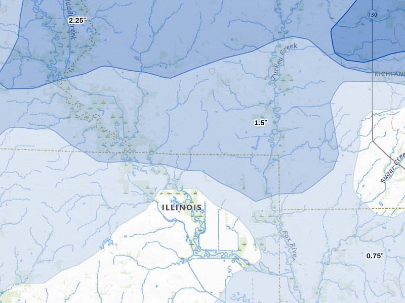 NEXRAD radar-signature map of the hail over Noble, IL