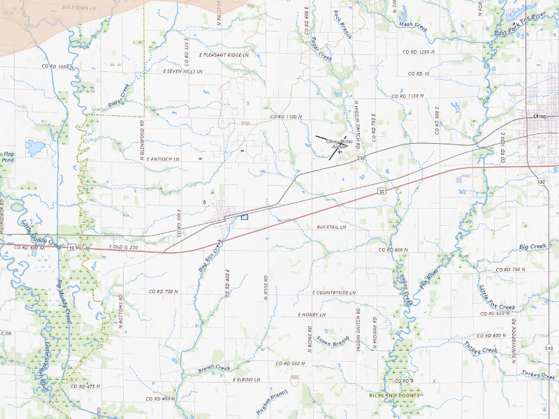 Radar-estimated hail-size map of the storm over Noble, IL on May 16, 2026