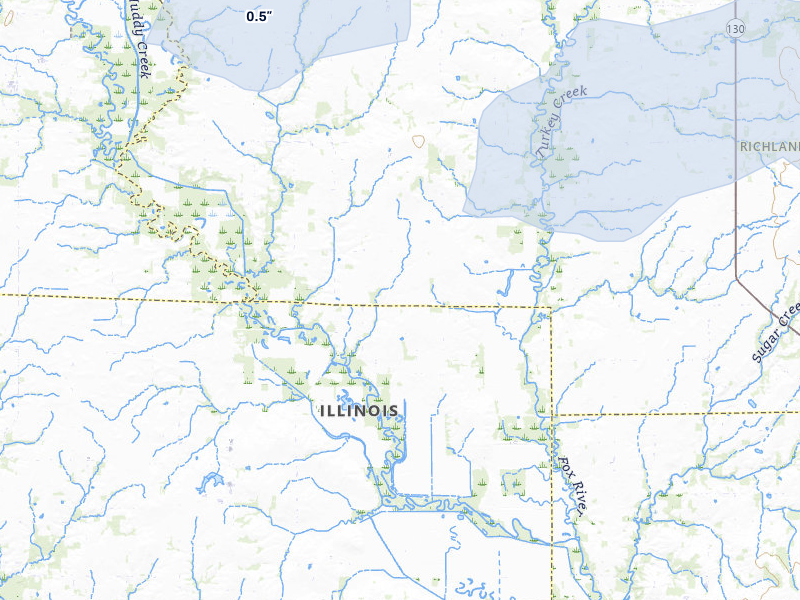 NEXRAD radar-signature map of the hail storm over Noble, IL on May 16, 2026