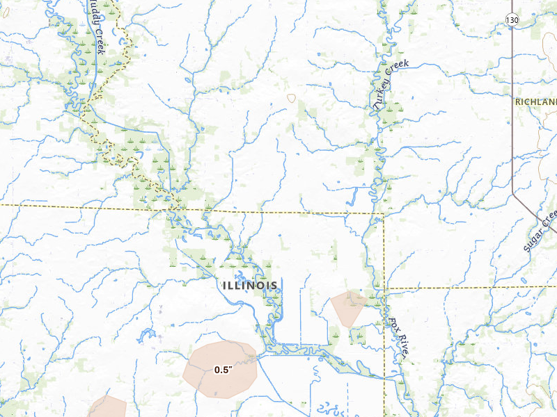 Radar-estimated hail-size map of the storm over Noble, IL on Jun 11, 2026