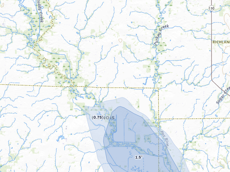 NEXRAD radar-signature map of the hail storm over Noble, IL on Jul 26, 2026