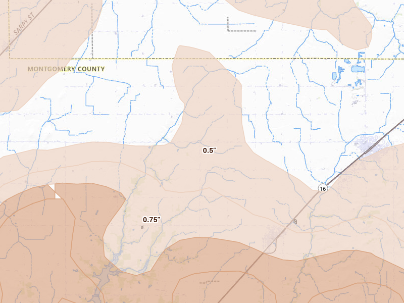 Radar-estimated hail-size map of the storm over Nokomis, IL on Apr 27, 2026