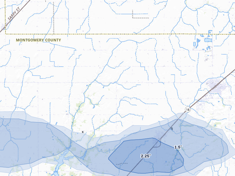 NEXRAD radar-signature map of the hail storm over Nokomis, IL on Jul 9, 2026